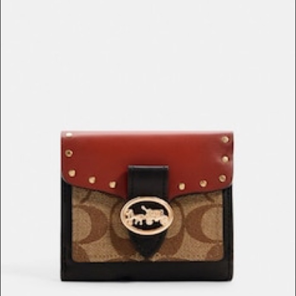 Coach Georgie Wallet In Colorblock Signature Canvas With Rivets